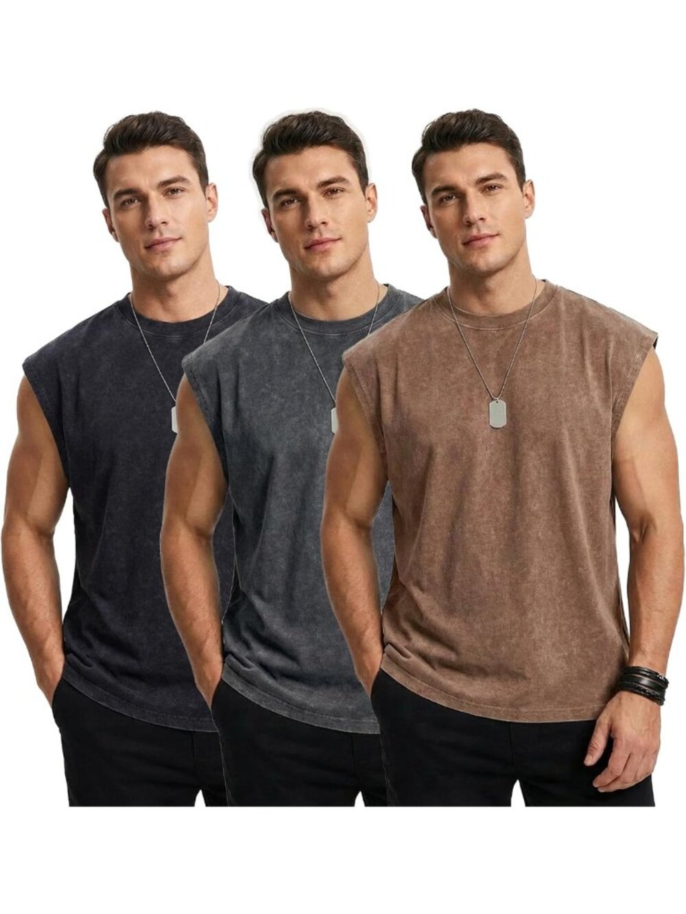Oversized Muscle Tank Tops for Men, 3 Pack Vintage Washed Sleeveless Gym Tees